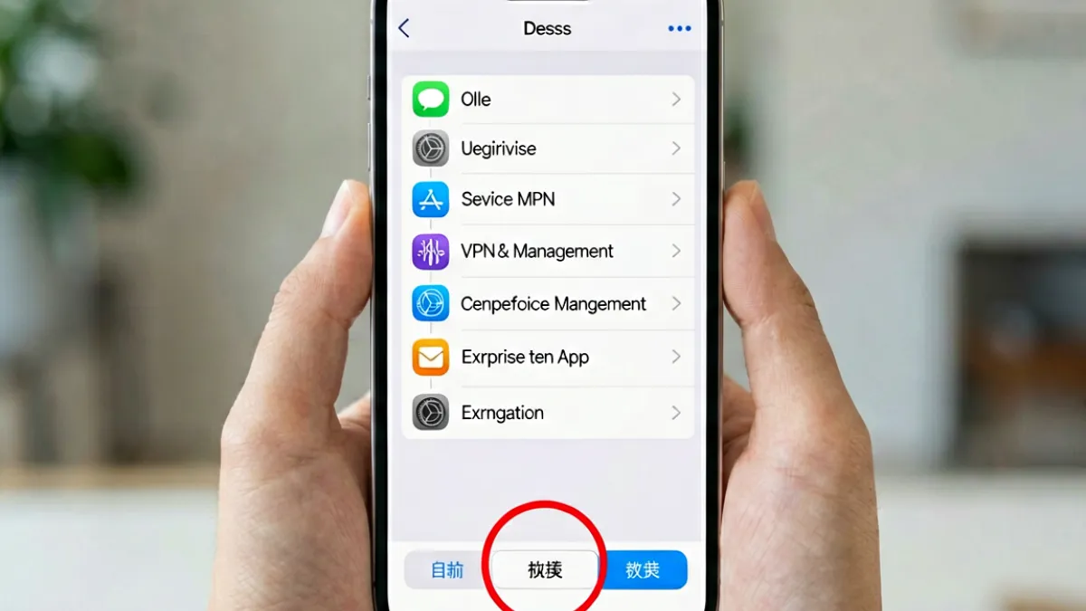 iPhone手机信任禁漫天堂企业证书的操作界面，显示设置中VPN与设备管理的路径截图